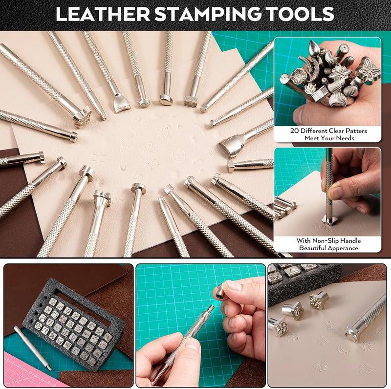 Nicpro طقم أدوات الجلد 160 قطعة مع حقيبة تخزين، أدوات صناعة الجلد الاحترافية لتخريم الخياطة والنقش والقطع واللكم - Image 5